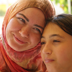 A girl mother and daughter.