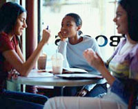 Group of girls at a coffee shop.